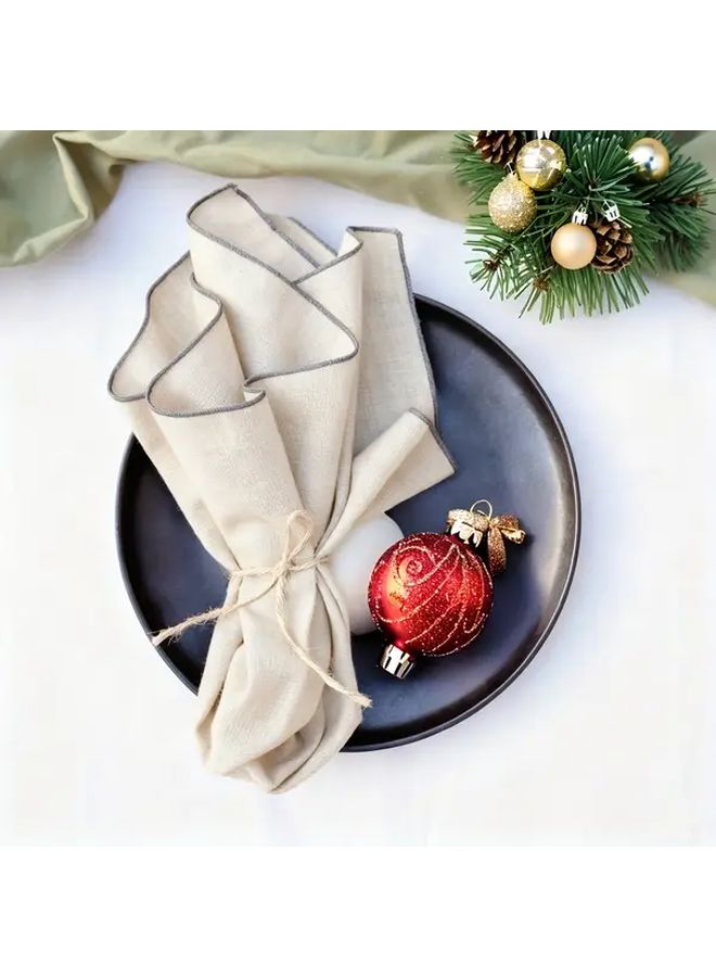 4 قطع 17.72 × 17.72 بوصة منديل كتان أبيض متعرج زخرفة طاولة زفاف عيد الميلاد - Image 2