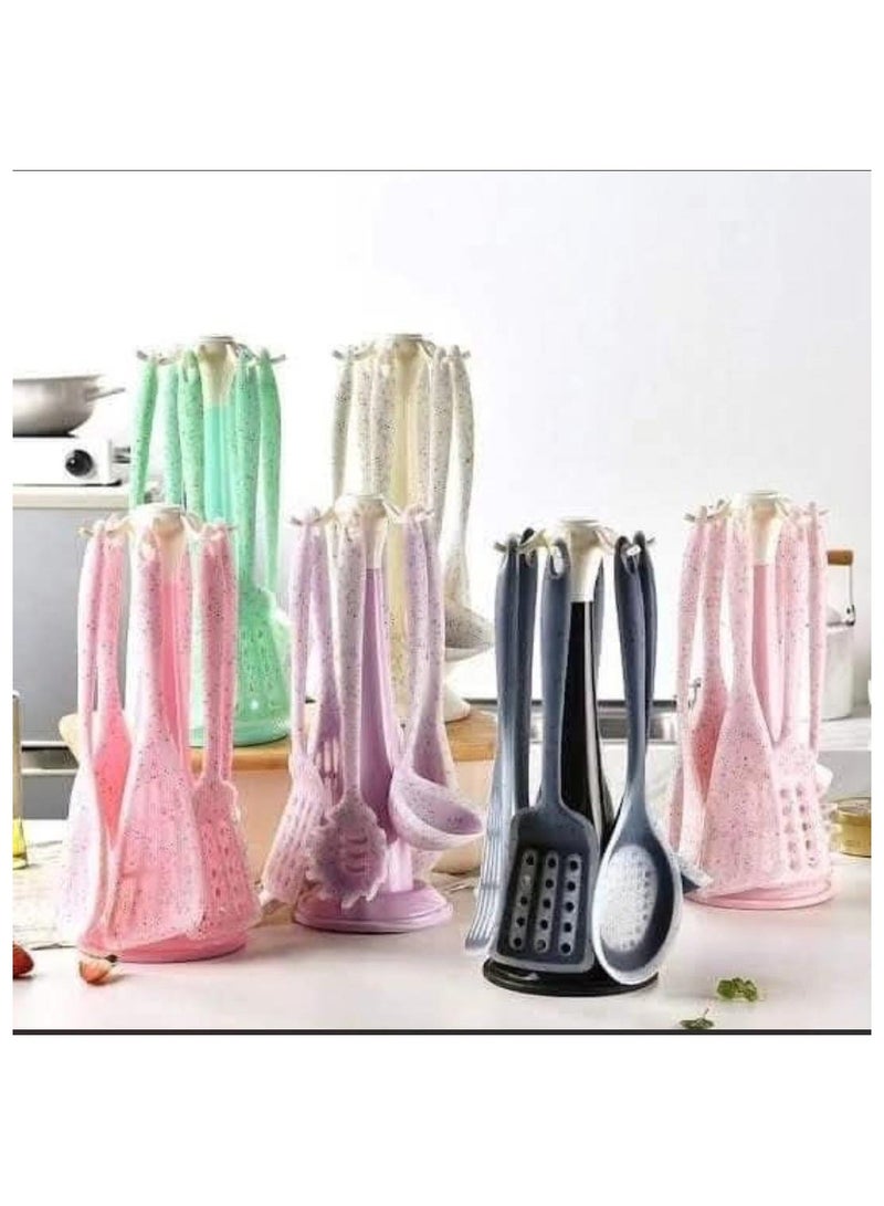 طقم توزيع سيليكون 7 قطع للمطبخ – متعدد الألوان (أسود، وردي، أخضر، موف) – مقاوم للحرارة وسهل التنظيف - Image 1