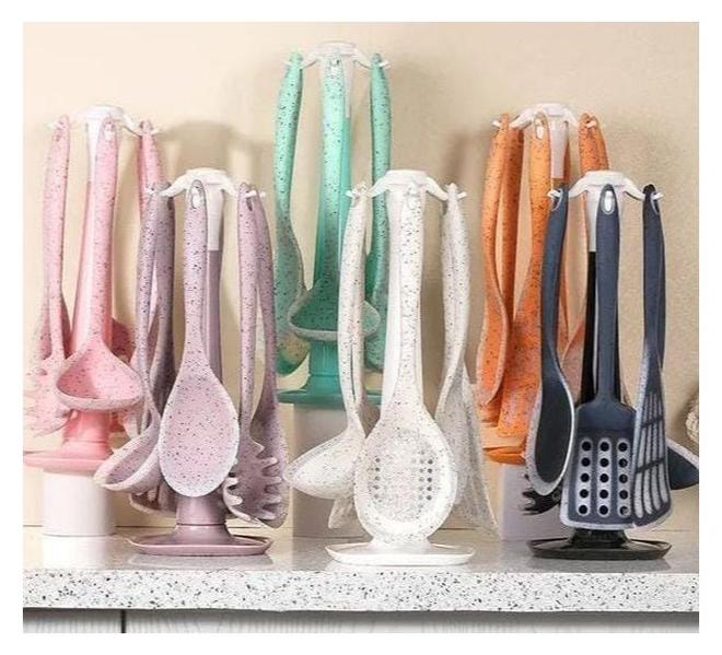 7-Piece Silicone Serving Utensil Set for Kitchen – Multicolor (Black, Pink, Green, Purple) – Heat-Resistant and Easy to Clean - Image 1