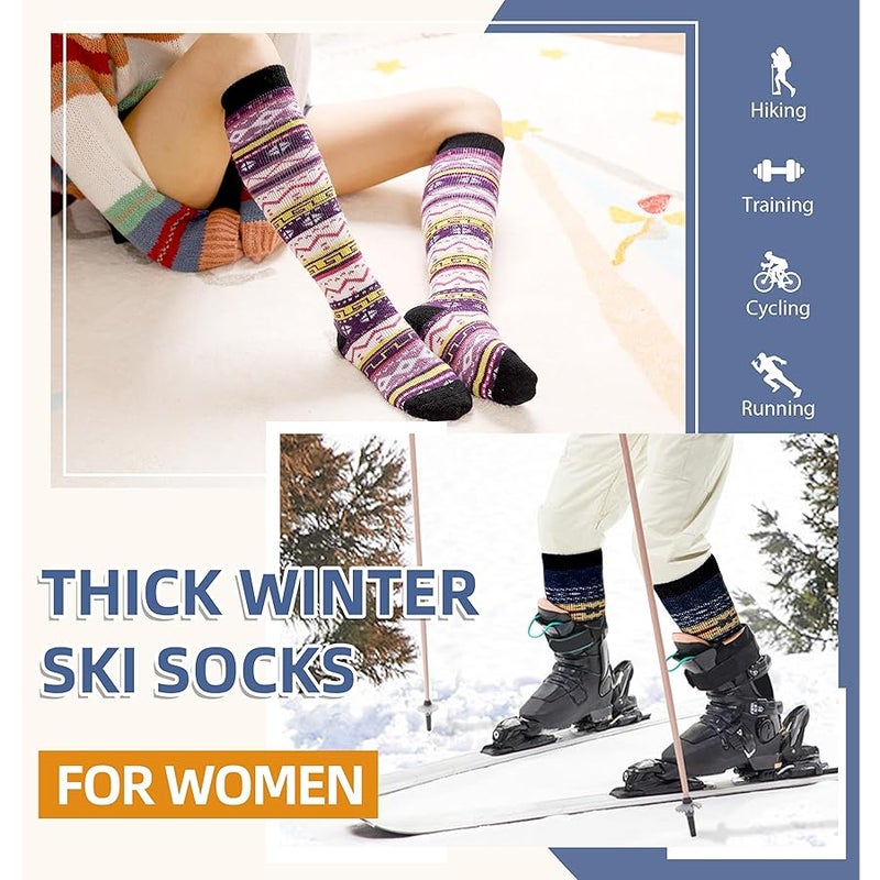 Eyean Women's Knee High Wool Socks Winter Thick Thermal Soft Comfy Over Knee Long High Socks 2 Pairs - Image 4