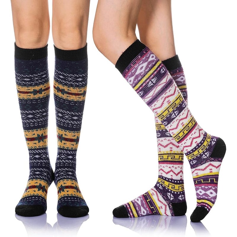 Eyean Women's Knee High Wool Socks Winter Thick Thermal Soft Comfy Over Knee Long High Socks 2 Pairs - Image 1