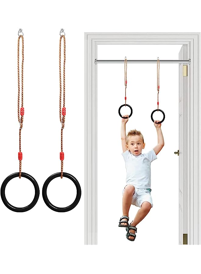 Gymnastic Rings for Kids, Pull Up Rings Children Climbing Swings with Adjustable Buckle Rope Strap Indoor Hand Hanging Ring, Non-Slip Trapeze Swing Bar for Children Home Fitness Gym Training