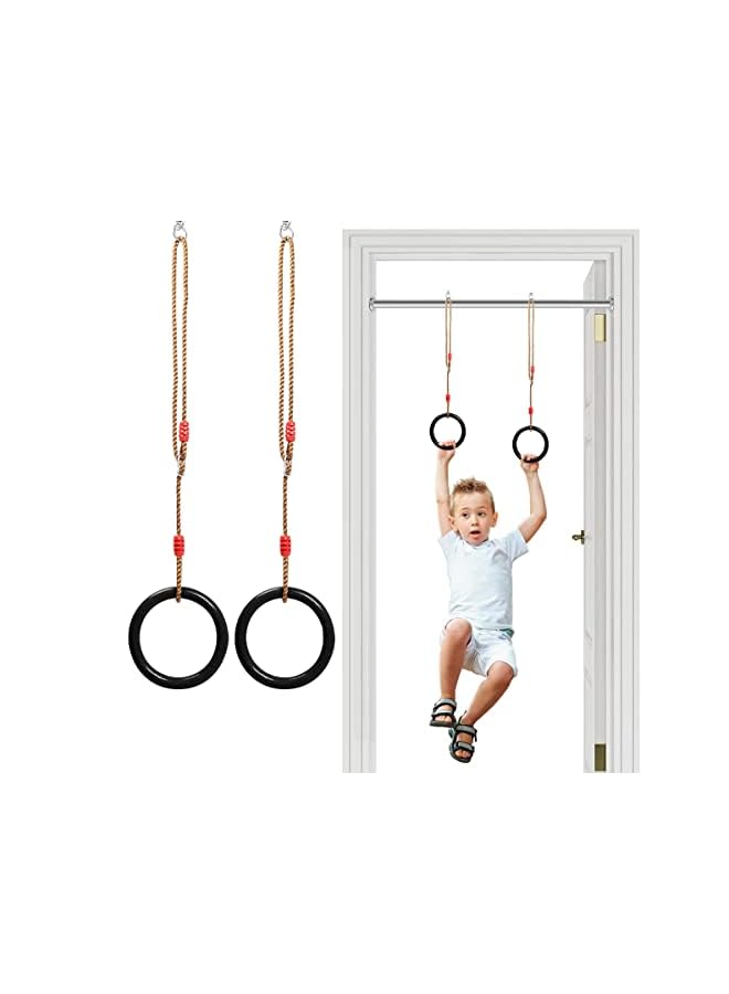 Gymnastic Rings for Kids, Pull Up Rings Children Climbing Swings with Adjustable Buckle Rope Strap Indoor Hand Hanging Ring, Non-Slip Trapeze Swing Bar for Children Home Fitness Gym Training