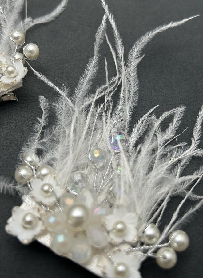 Twinsho Elegant White Feather Hair Clips with Pearls and Crystals, Bridal Hair Accessories, Wedding Whispering Feathers Hair Clip for girls and women - Image 5