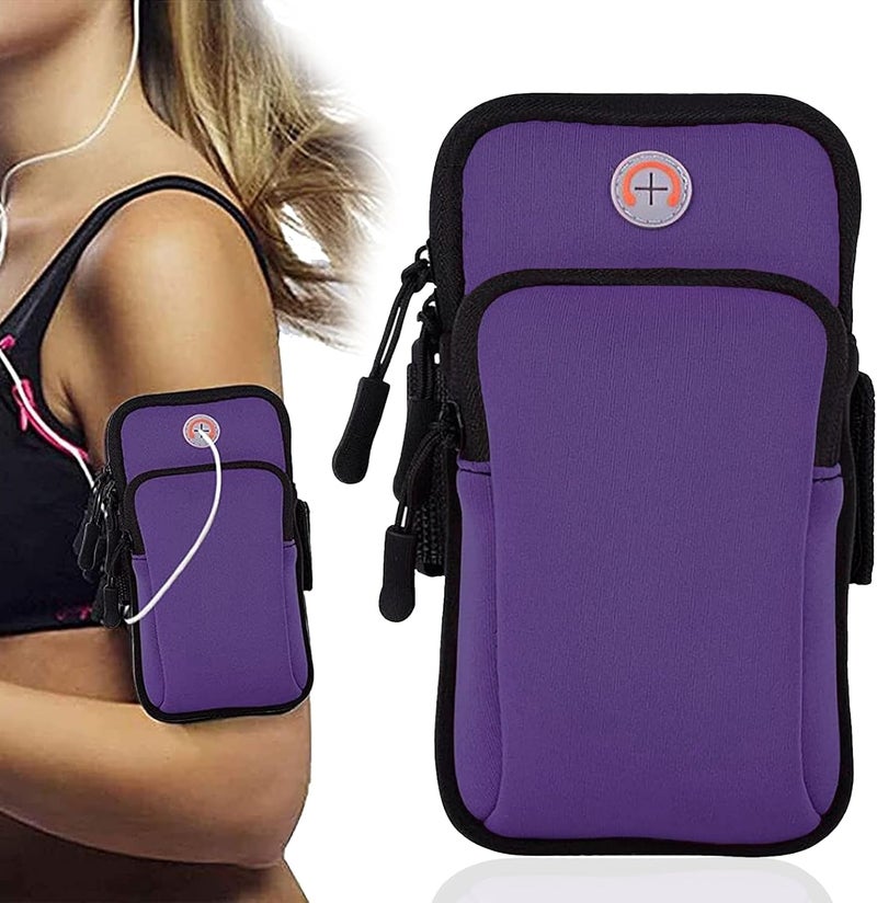 Sports Armband, Running Gym Universal Smartphone Arm Bag with Earphone Hole Multifunctional Pockets foriPhone 15, 14, 13, 12, 11 Pro Max, Xs, Xr, X, 8 Plus, SE, Galaxy S22 Ultra and More