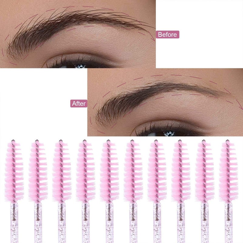 Tbestmax 100 Disposable Eyelash Brush Mascara Wands Spoolies for Eye Lashes Extension Eyebrow and Makeup Pink - Image 2