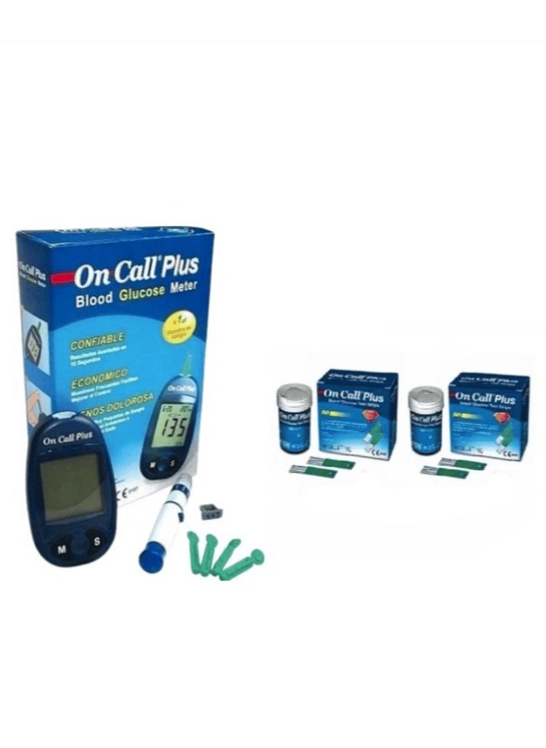 On call plus Blood Glucose Monitoring Kit with 2 Pack of 50 Test Strips  - Image 1