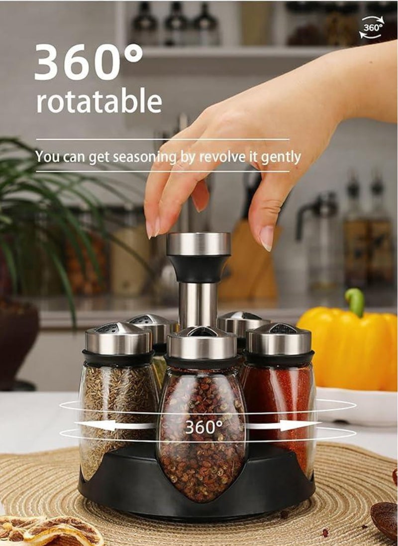 حامل توابل دوار للمطبخ | مجموعة برطمانات زجاجية مكونة من 7 قطع للأعشاب والملح والمزيد مع حامل دوار - Image 2