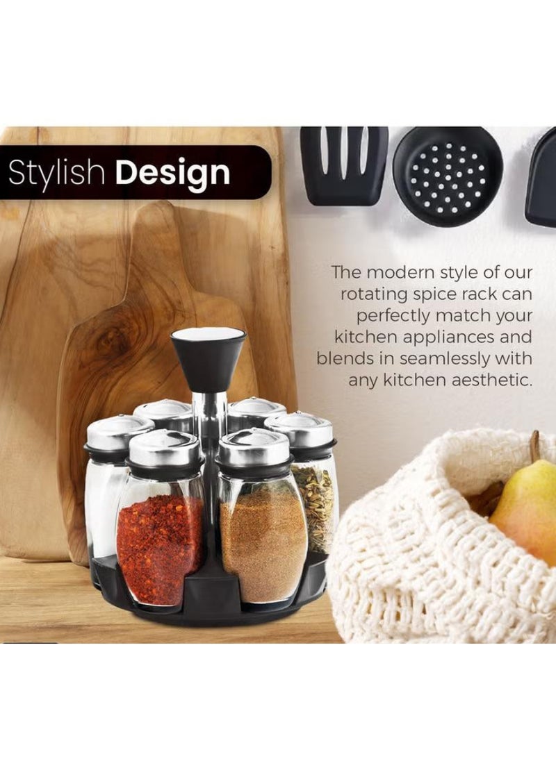 حامل توابل دوار للمطبخ | مجموعة برطمانات زجاجية مكونة من 7 قطع للأعشاب والملح والمزيد مع حامل دوار - Image 4