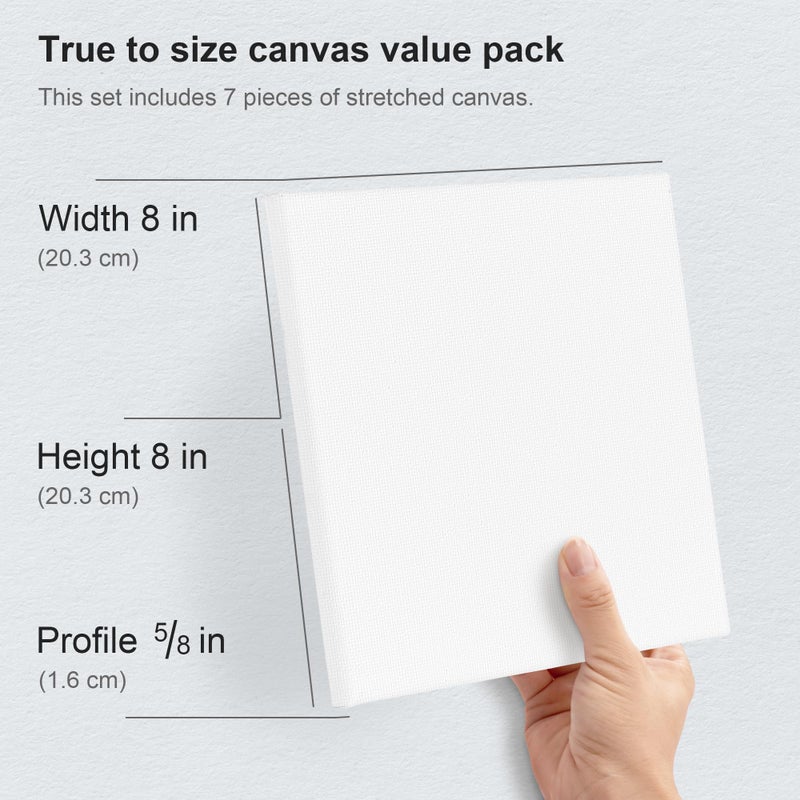 PHOENIX Stretched Canvas for Painting 8x8 Inch/7 Value Pack, 8 Oz Triple Primed 5/8 Inch Profile 100% Cotton White Blank Canvas, Square Framed Canvas for Oil Acrylic & Pouring Art - Image 3