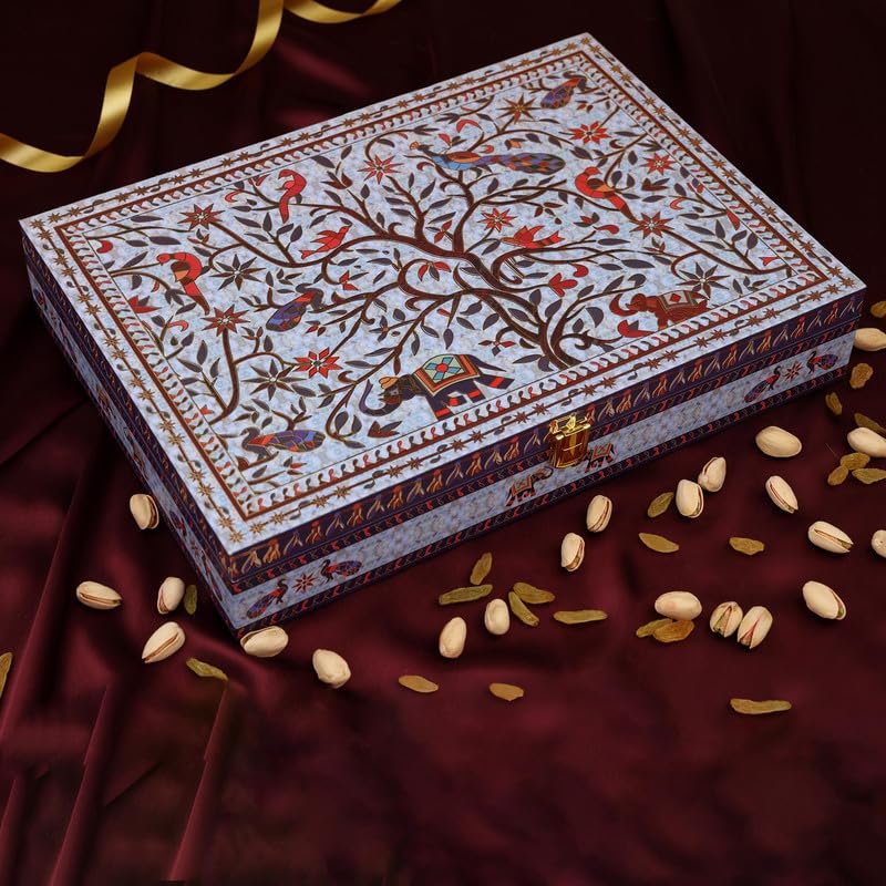 RIWAZ RIWAZ Luxury Blue Beauty Peacock Giftboxfilled Almonds Cashew Pistachio Walnuts Raisins Khumani6 airtight Jars A Thoughtful Present for Corporates Wedding Festival Gifting  - Image 3