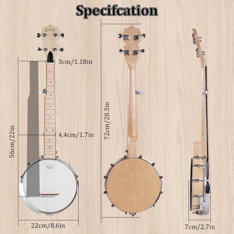 Mulucky 5 String Banjo Mini - 26 Inch Travel Banjo Maple, Closed Solid Back Beginner Kit With Gig Bag Tuner Picks Strings Strap - B805 - Image 5