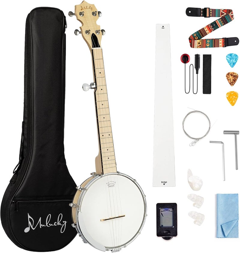 Mulucky 5 String Banjo Mini - 26 Inch Travel Banjo Maple, Closed Solid Back Beginner Kit With Gig Bag Tuner Picks Strings Strap - B805 - Image 1