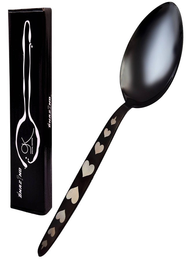 BNAZIND Kunz Shiny Black Spoon | 18/10 Stainless Steel Plating 9 Inch Basting Quenelle Chef Cooking Utensils Spoon - Image 1
