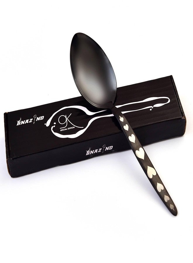 BNAZIND Kunz Shiny Black Spoon | 18/10 Stainless Steel Plating 9 Inch Basting Quenelle Chef Cooking Utensils Spoon - Image 2