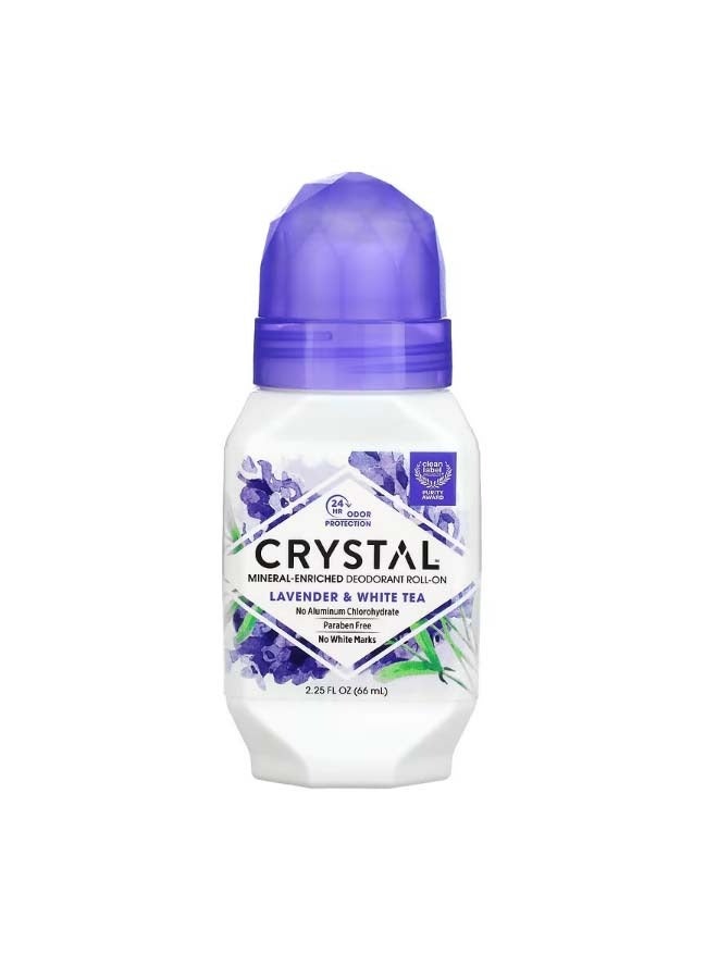 CRYSTAL Mineral-Enriched Deodorant Roll-On Lavender and White Tea 2.25 fl oz 66 ml - Image 1