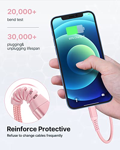 Aioneus iPhone Charger 10 ft 2Pack, (Apple Certified) Lightning Cable 10 Foot Nylon Braided Fast Charging Extra Long 10ft iPhone Cord Compatible with iPhone 13 12 11 XS XR 10 8 7 6 Plus - Pink - Image 5