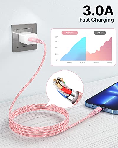 Aioneus iPhone Charger 10 ft 2Pack, (Apple Certified) Lightning Cable 10 Foot Nylon Braided Fast Charging Extra Long 10ft iPhone Cord Compatible with iPhone 13 12 11 XS XR 10 8 7 6 Plus - Pink - Image 4