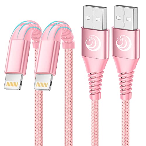 Aioneus iPhone Charger 10 ft 2Pack, (Apple Certified) Lightning Cable 10 Foot Nylon Braided Fast Charging Extra Long 10ft iPhone Cord Compatible with iPhone 13 12 11 XS XR 10 8 7 6 Plus - Pink - Image 1