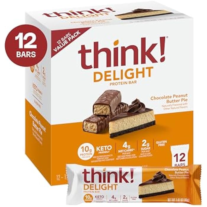 think! Delight Protein Bars, Chocolate Peanut Butter Pie, Low Sugar & Low Carb Gluten-Free Snack, Keto Friendly Snacks, 12 Count (Packaging May Vary) - Image 2