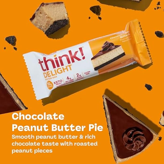 think! Delight Protein Bars, Chocolate Peanut Butter Pie, Low Sugar & Low Carb Gluten-Free Snack, Keto Friendly Snacks, 12 Count (Packaging May Vary) - Image 3