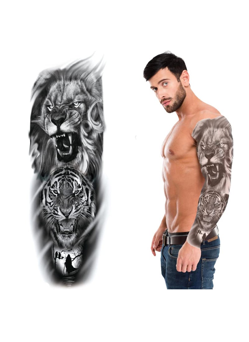 S.A.V.I SAVI Full Arm Hand Temporary Tattoo For Men Roaring Lion Tiger Ghost Crows Design For Girls Women Tattoo Sticker Size 48x17CM  1PC  - Image 1
