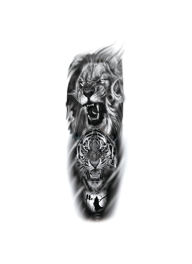 S.A.V.I SAVI Full Arm Hand Temporary Tattoo For Men Roaring Lion Tiger Ghost Crows Design For Girls Women Tattoo Sticker Size 48x17CM  1PC  - Image 2
