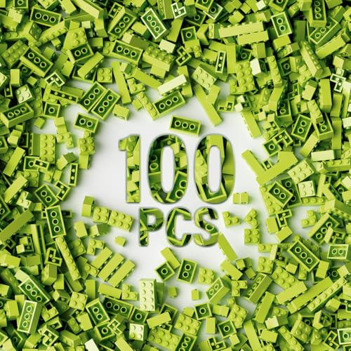YUJHITP 100 قطعة كتل بناء كلاسيكية خضراء عشبية متوافقة مع قطع ليغو باللون الأخضر - Image 1