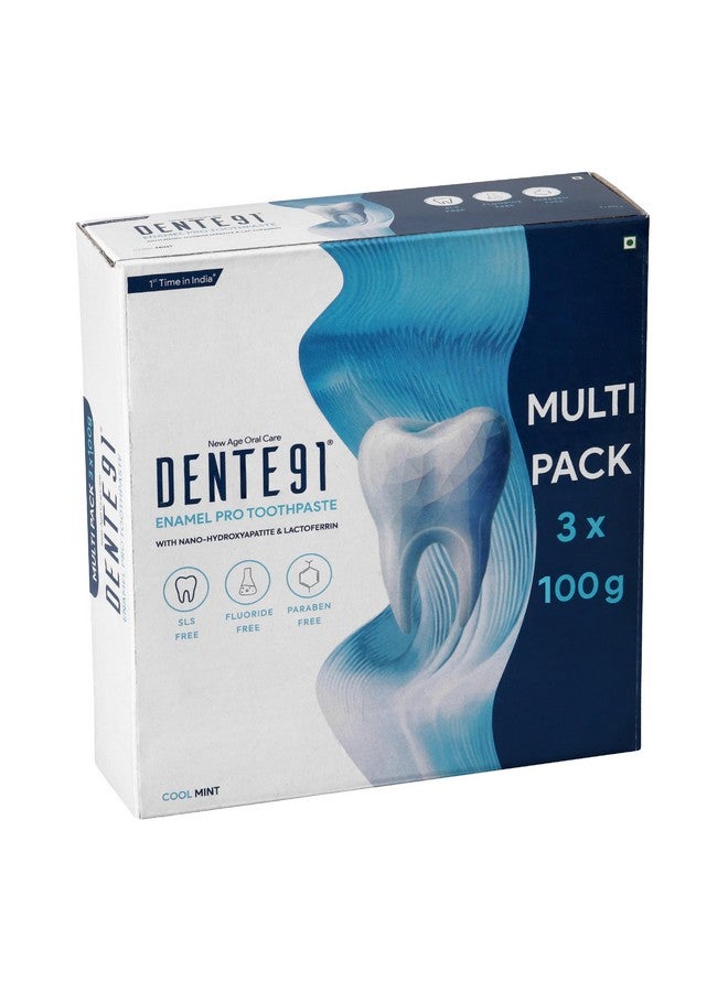 DENTE91 Cool Mint Toothpaste| Sensitivity Relief | Repairs Cavities | Fights Gum Disease | Reduces Bad Breath | Strengthens Enamel | Sls Free | Fluoride Free | Paraben Free | Pack Of 3, 3 X 100G  - Image 1