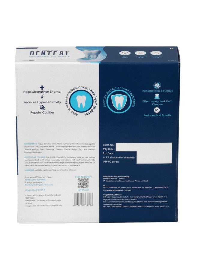 DENTE91 Cool Mint Toothpaste| Sensitivity Relief | Repairs Cavities | Fights Gum Disease | Reduces Bad Breath | Strengthens Enamel | Sls Free | Fluoride Free | Paraben Free | Pack Of 3, 3 X 100G  - Image 2