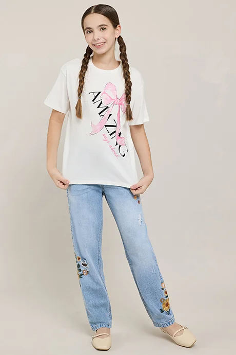 R&B Printed T-Shirt with Crew Neck and Short Sleeves