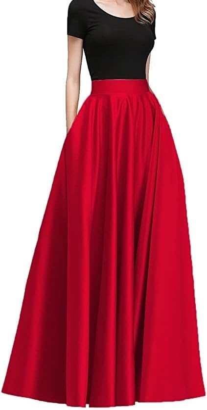 JANAK Maxi Skirt for Women, Soft Silk Fabric, Adjustable Waist, Flared Pattern (RED) - Image 1