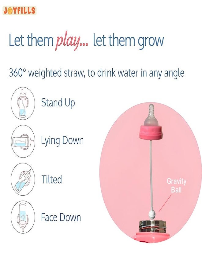 JOYFILLS 3-in-1 Stainless Steel Baby Feeding Bottle Set 240ml | Multi-Functional Milk, Water & Juice Sipper with Feeding Nipple & Straw | BPA Free | Leak Proof | for Newborn, Infant & Toddler - Image 4