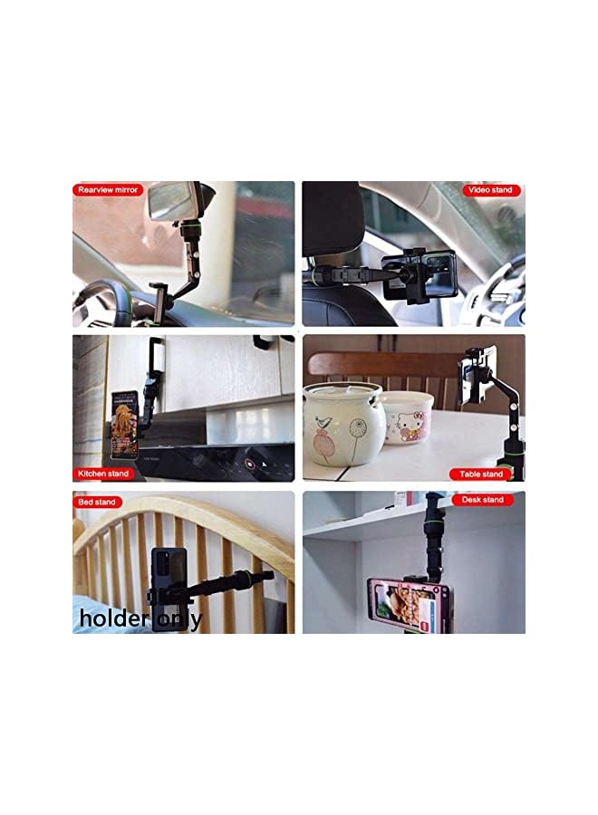 SHOWAY 360 Degree Rotating Rearview Mirror Multifunctional Car Phone Holder Gps Navigation Adjustable Support Hanging Clip Bracket Cell for 4.0-6.1 Inch Mobile (Gray) - Image 4