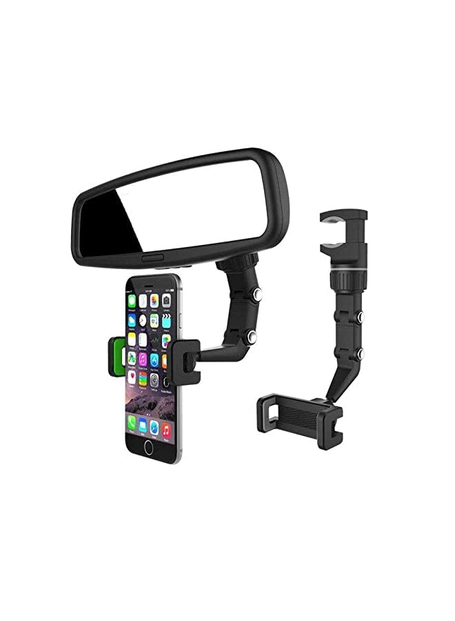 SHOWAY 360 Degree Rotating Rearview Mirror Multifunctional Car Phone Holder Gps Navigation Adjustable Support Hanging Clip Bracket Cell for 4.0-6.1 Inch Mobile (Gray) - Image 3