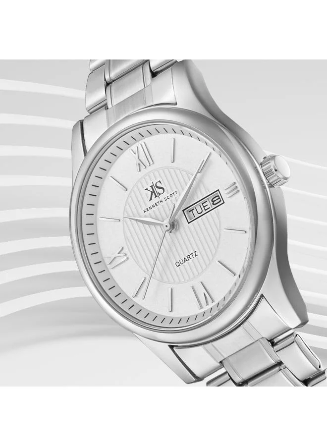 Kenneth Scott White Men's Stainless Steel Analog Watch K23029-SBSW - 38 mm for Men | Best Price UAE