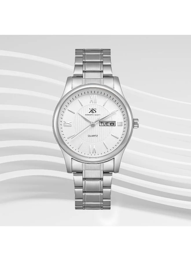 Kenneth Scott White Men's Stainless Steel Analog Watch K23029-SBSW - 38 mm for Men | Best Price UAE