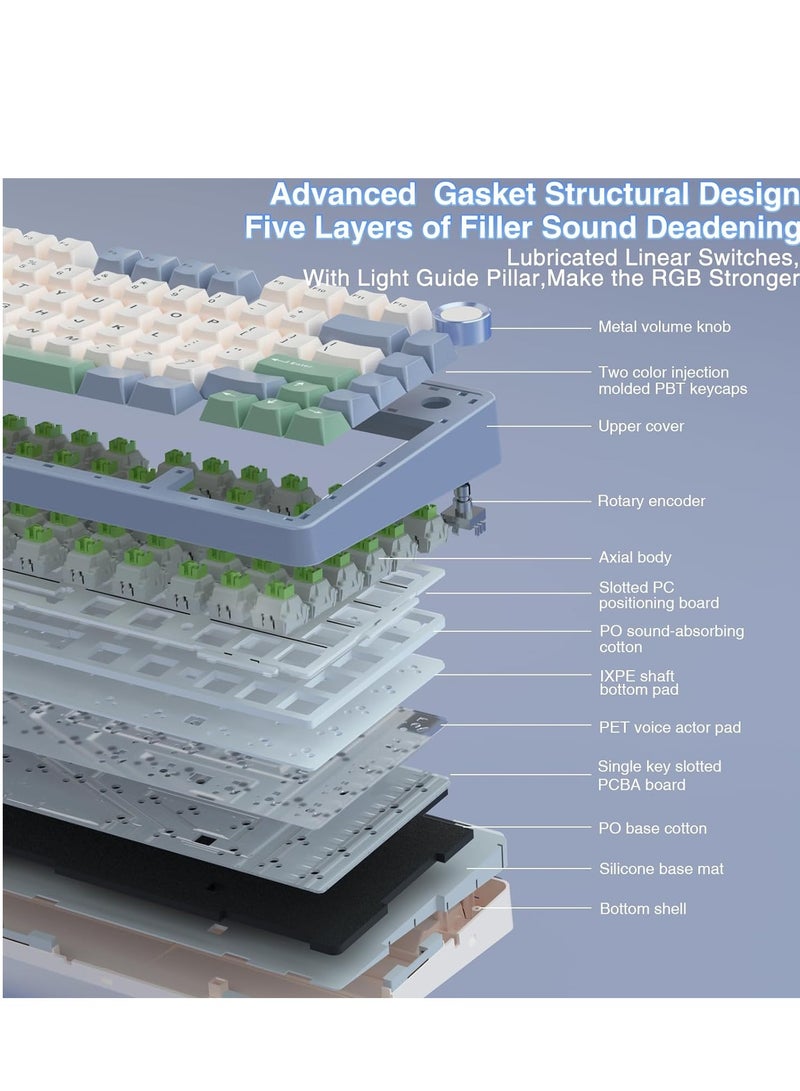 أولا لوحة المفاتيح الميكانيكية اللاسلكية F75 مع مفاتيح وإضاءة خلفية RGB للعبة - Image 4