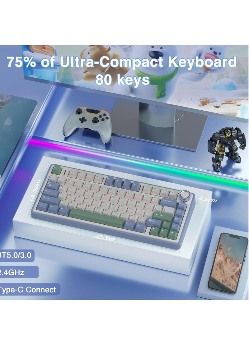 أولا لوحة المفاتيح الميكانيكية اللاسلكية F75 مع مفاتيح وإضاءة خلفية RGB للعبة - Image 3