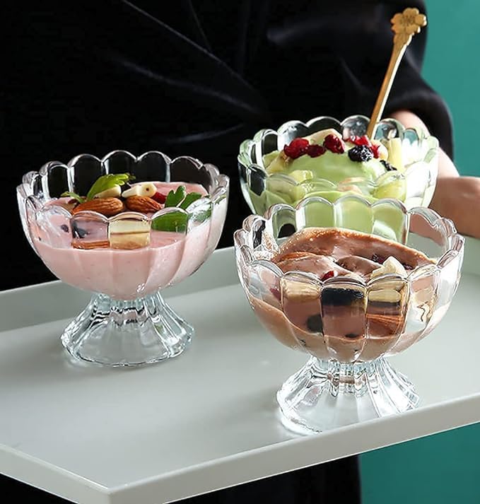 Shrux Flower Design Clear Glass Dessert Bowls, Ice Cream Bowls Set, Cocktails and Fruit Salad Glass Bowl, Stylish Bowl for Serving Fruit Salad or Pudding,Tableware Bowl, Guest Serving Cup Set -120 ml - Image 2