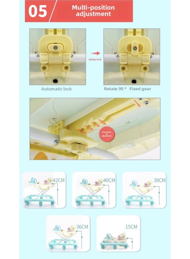 ORiTi عربة مشي للأطفال متعددة الوظائف مضادة للتقلبات قابلة للتعديل في الارتفاع قابلة للطي مع لعبة موسيقية - نمط موسيقي وردي - Image 3