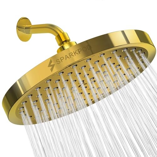 SparkPod Shower Head High Pressure Rain Premium Quality Luxury Design Easy Clean Adjustable Replacement for Your Bathroom Shower Heads Egyptian Gold 8 Inch Round - Image 1