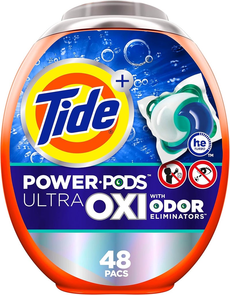 حزم Tide Ultra OXI Power PODS مع مزيلات الروائح، عبوات منظف ملابس، 48 قطعة، للأوساخ الظاهرة والخفية - Image 1