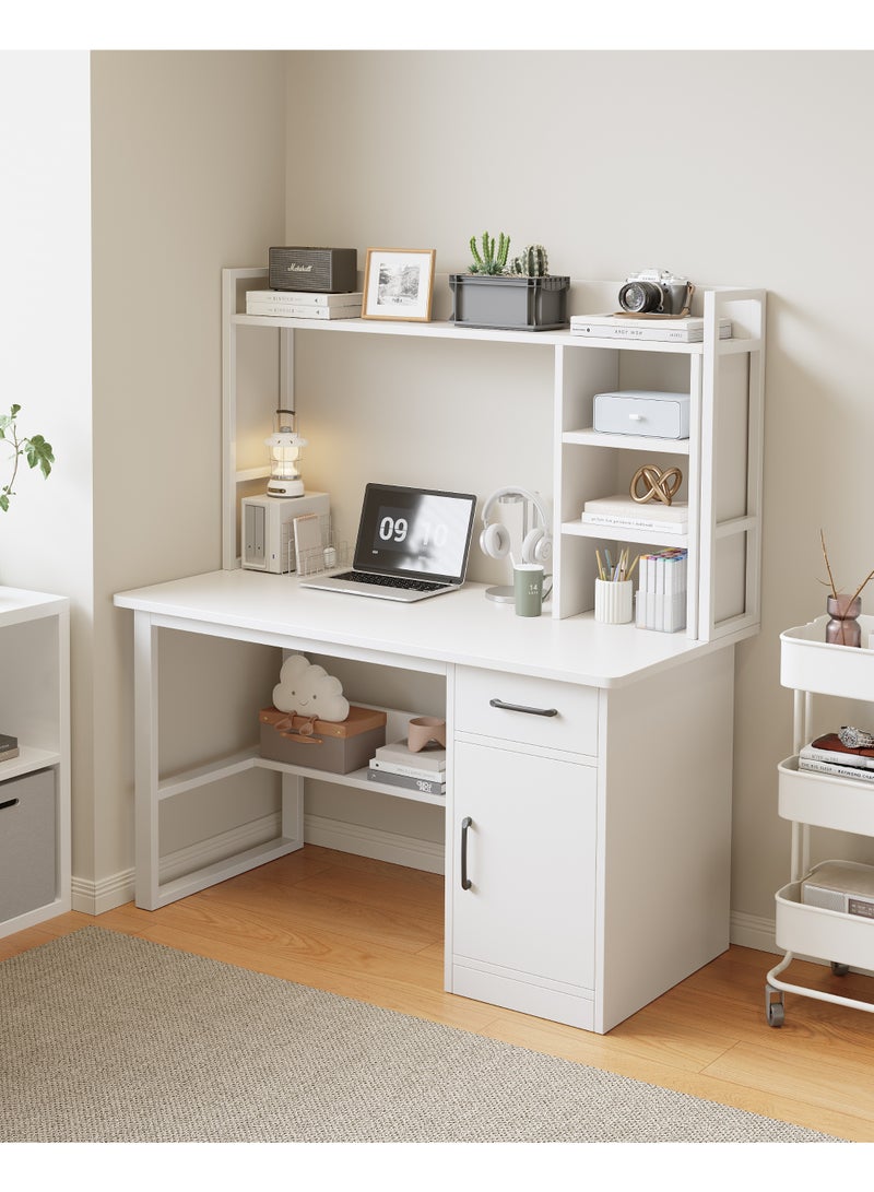 Computer Desk with Bookshelf, Home Office Desks & Workstations with Drawer, Cabinet and Shelves, Study Desk, Gaming Table, Student Learning Reading Writing Desk, White - Image 5