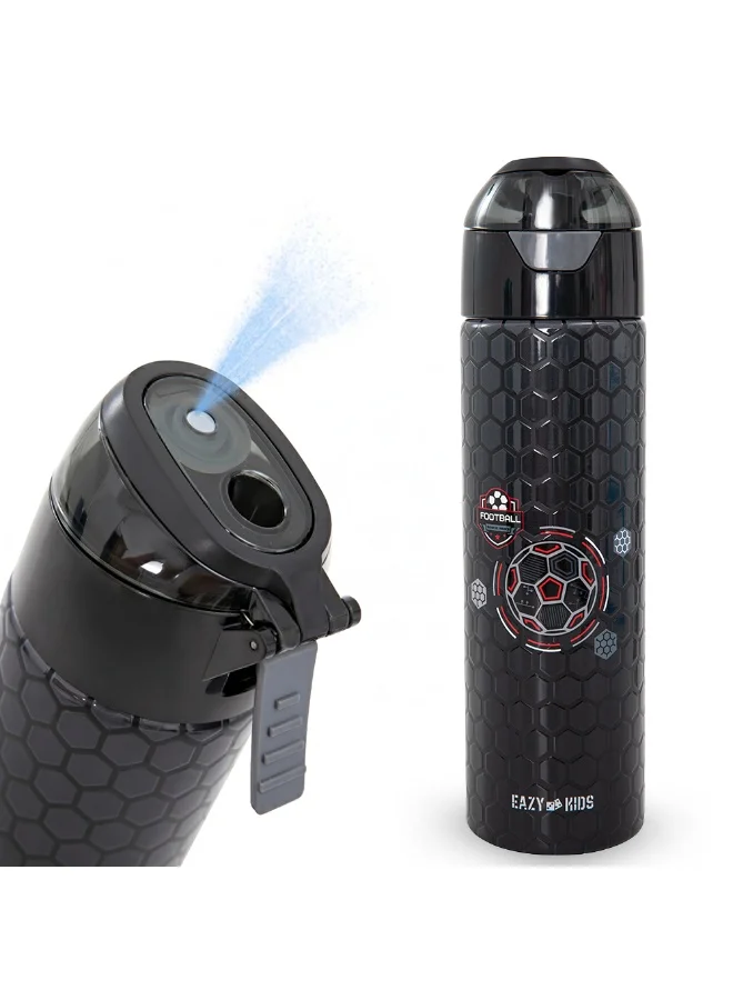 Eazy Kids Eazy Kids - Insulated Stainless Steel Water Bottle w/Spray, Football 640ml - Black