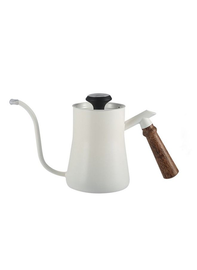 Captaintech 550ml Coffee Kettle with Thermometer Pour over Kettle Stainless Steel Tea Kettle Stovetop Coffee Tea Pot with Wood Handle for Drip Coffee(White)  - Image 1