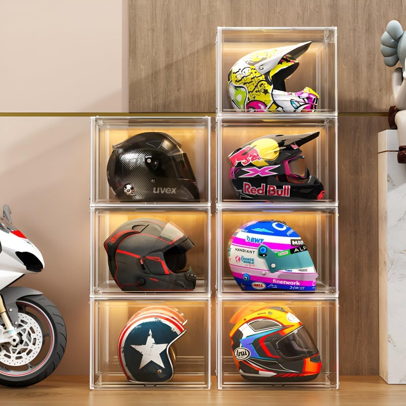 GUDEMAY Large Clear Stackable Acrylic Storage Bins with Door, Dustproof Figure Collectibles Display Case, Football & Motorcycle Helmet Showcase, Basketball, Sports Memorabilia Organizer (XL, Count, 3) - Image 1