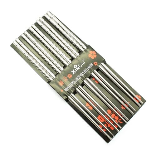 TEMO Spiral Stainless Steel Chopsticks - 5 Pairs Silver Reusable Dishwasher Safe Metal Chopsticks - Square Lightweight - Easy to Use and Clean (No Color Fading) - Image 5