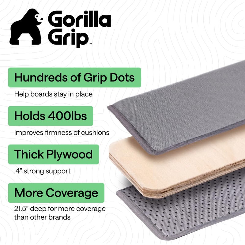 Gorilla Grip لوحة دعم وسادة الأريكة الثقيلة من جوريلا جريب لإصلاح الأرائك المتدلية، 23 × 19 كرسي بذراعين، ألواح خشبية سميكة تضيف دعمًا قويًا للمقاعد، تبقى في مكانها، حشوة بديلة تحت الأرائك، رمادي - Image 2