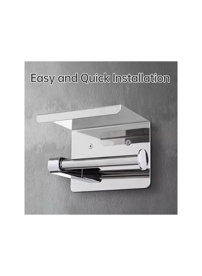 S-TOP Toilet Paper Holder with Shelf Toilet Roll Holder Stainless Steel Tissue Holder with Phone Storage Wall Mounted for Bathroom (Chrome) - Image 3